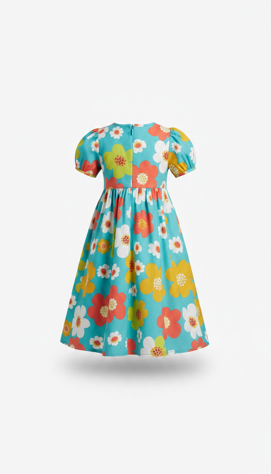 Kids Aqua Breeze Floral Print Frock