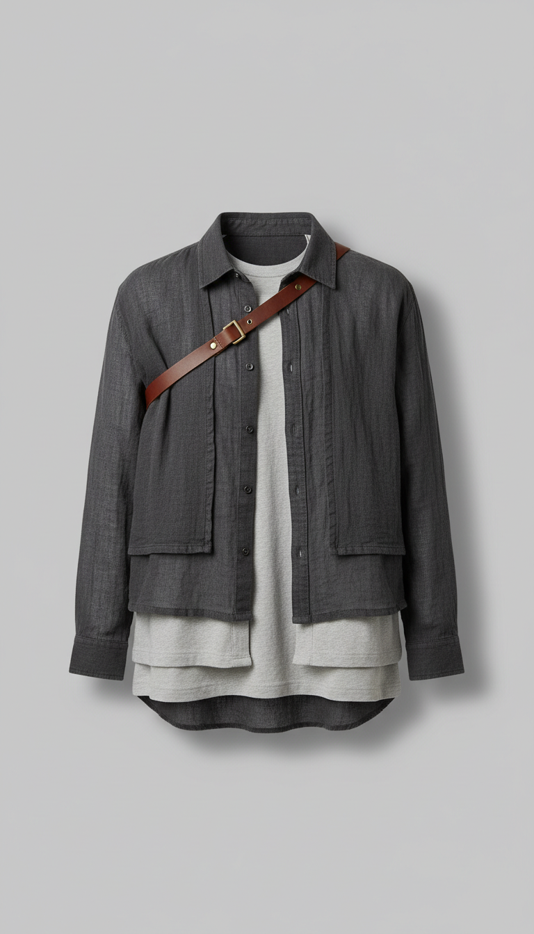 Cotton Blend Shirt with Leather Trim