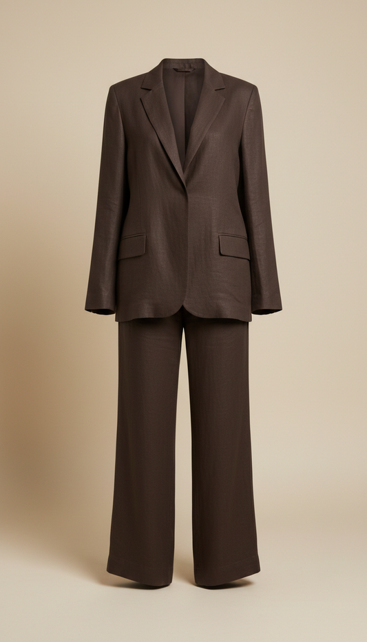 Tailored Linen Set in Midnight Brown