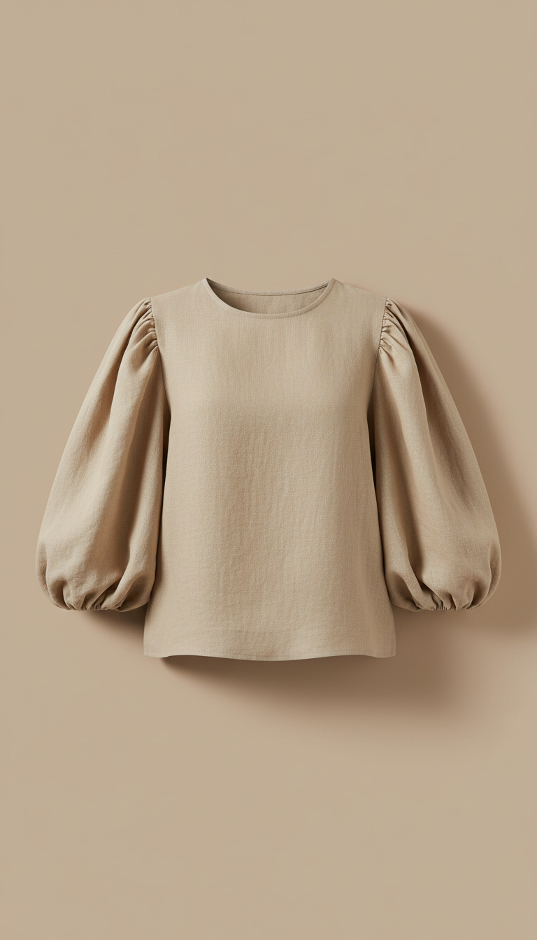 Puff Sleeve Linen Blend Top