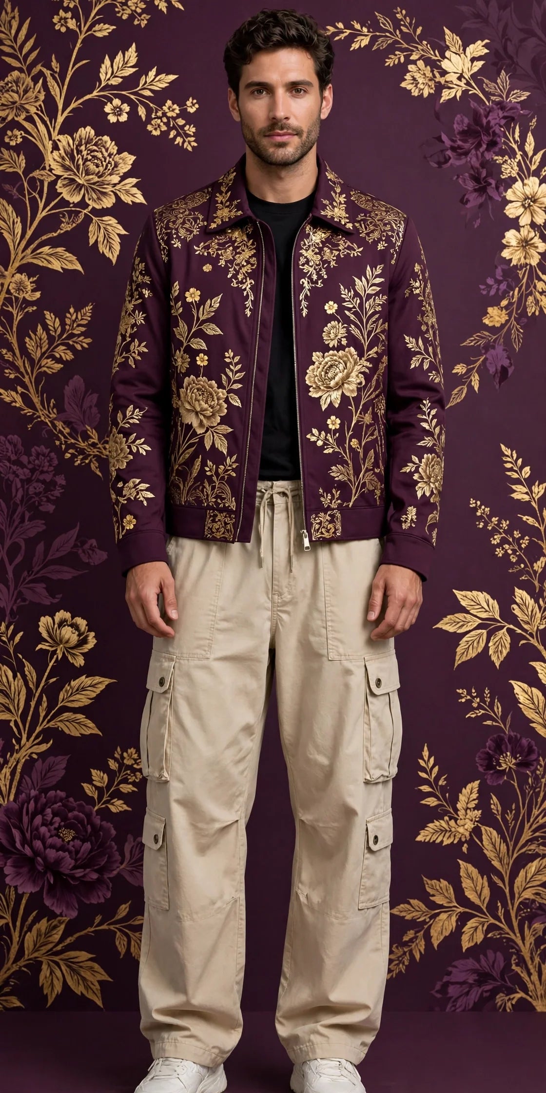 Man wearing Beige Men's Baggy Cargo Pants
