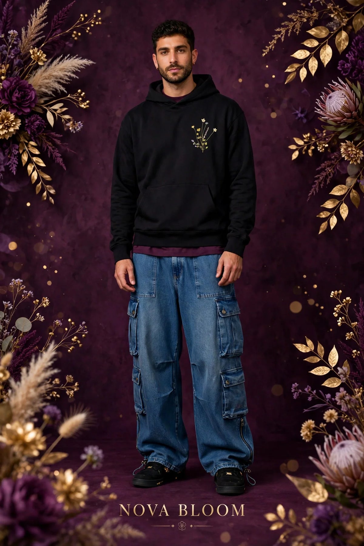Man wearing Blue Men's Baggy Cargo Pants