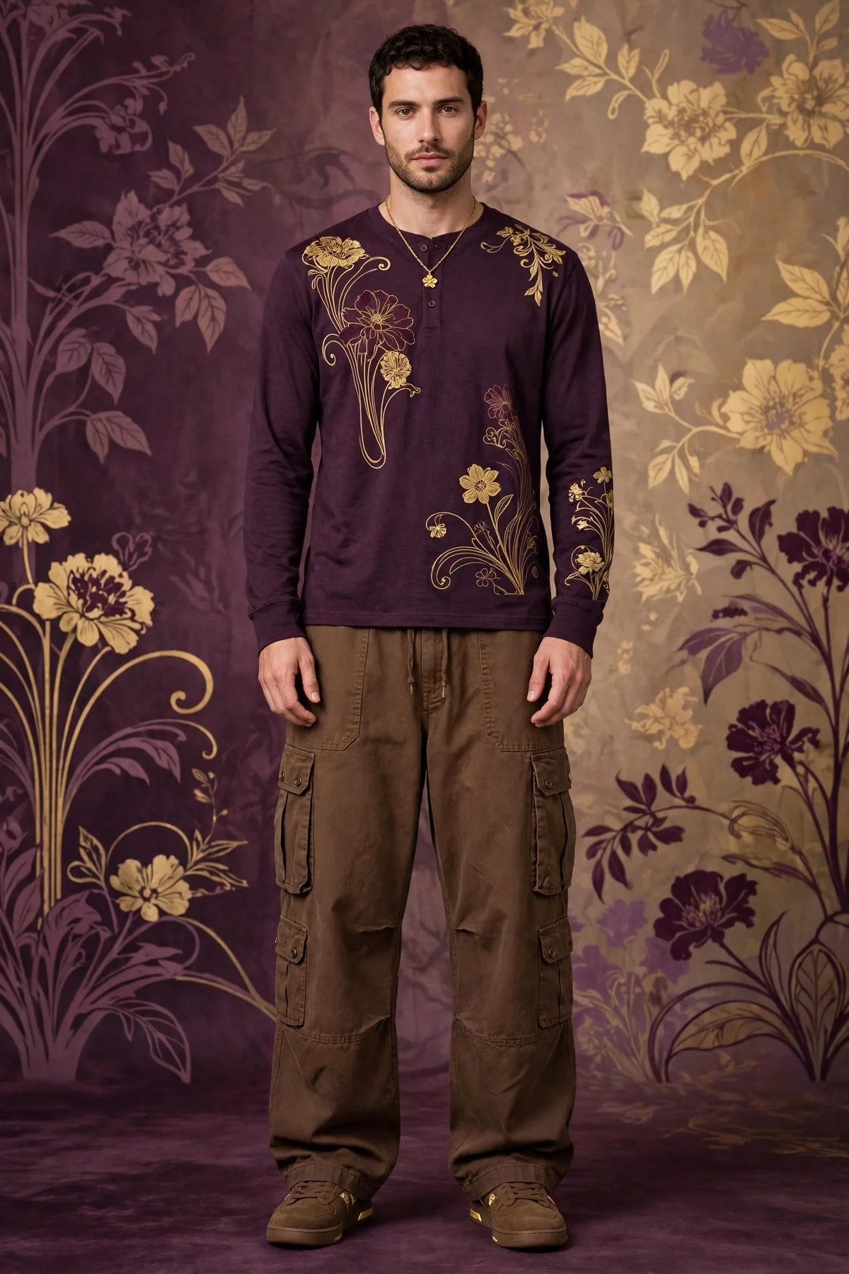Man wearing Brown Men's Baggy Cargo Pants