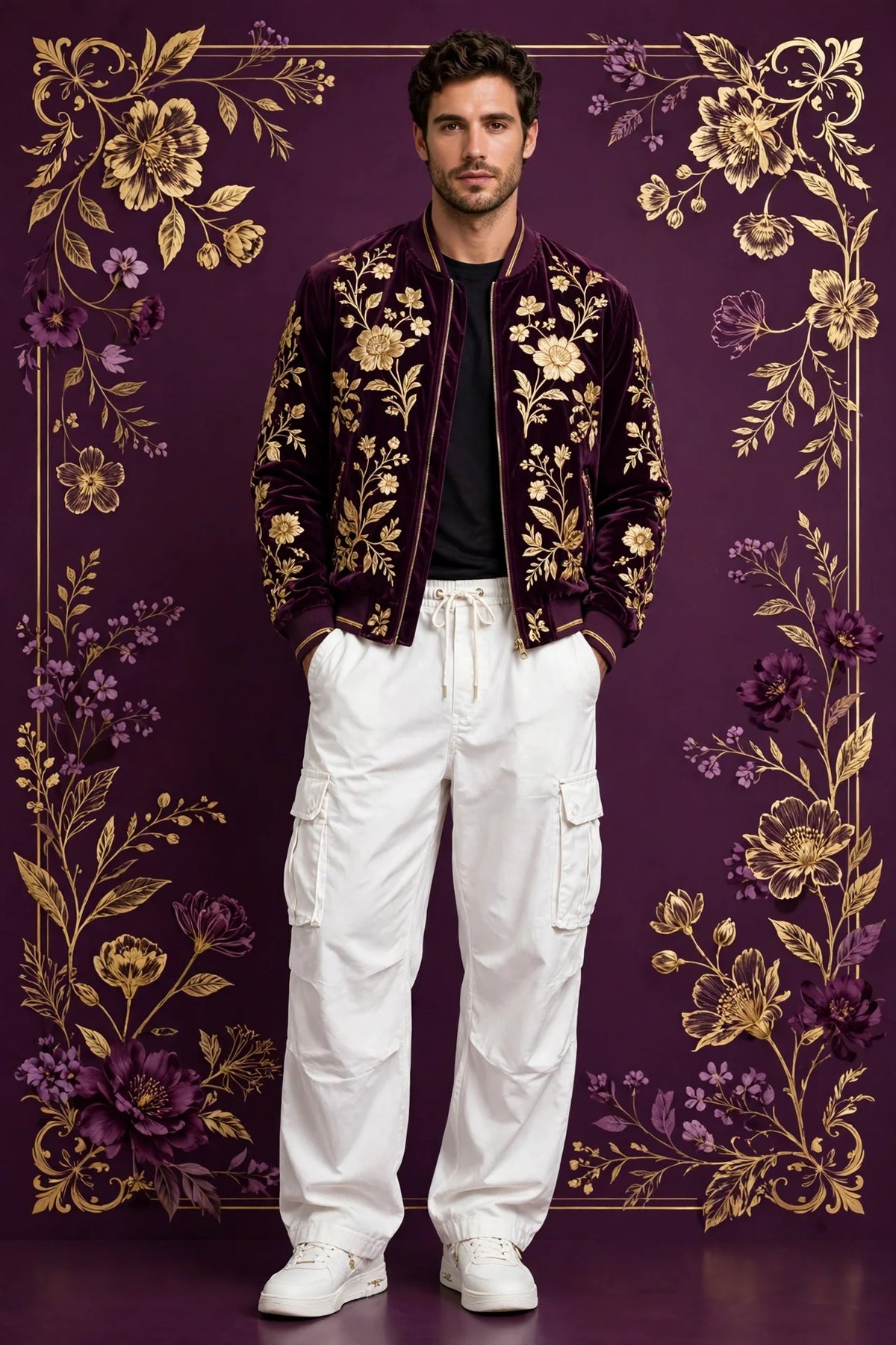 Man wearing White Men's Baggy Cargo Pants