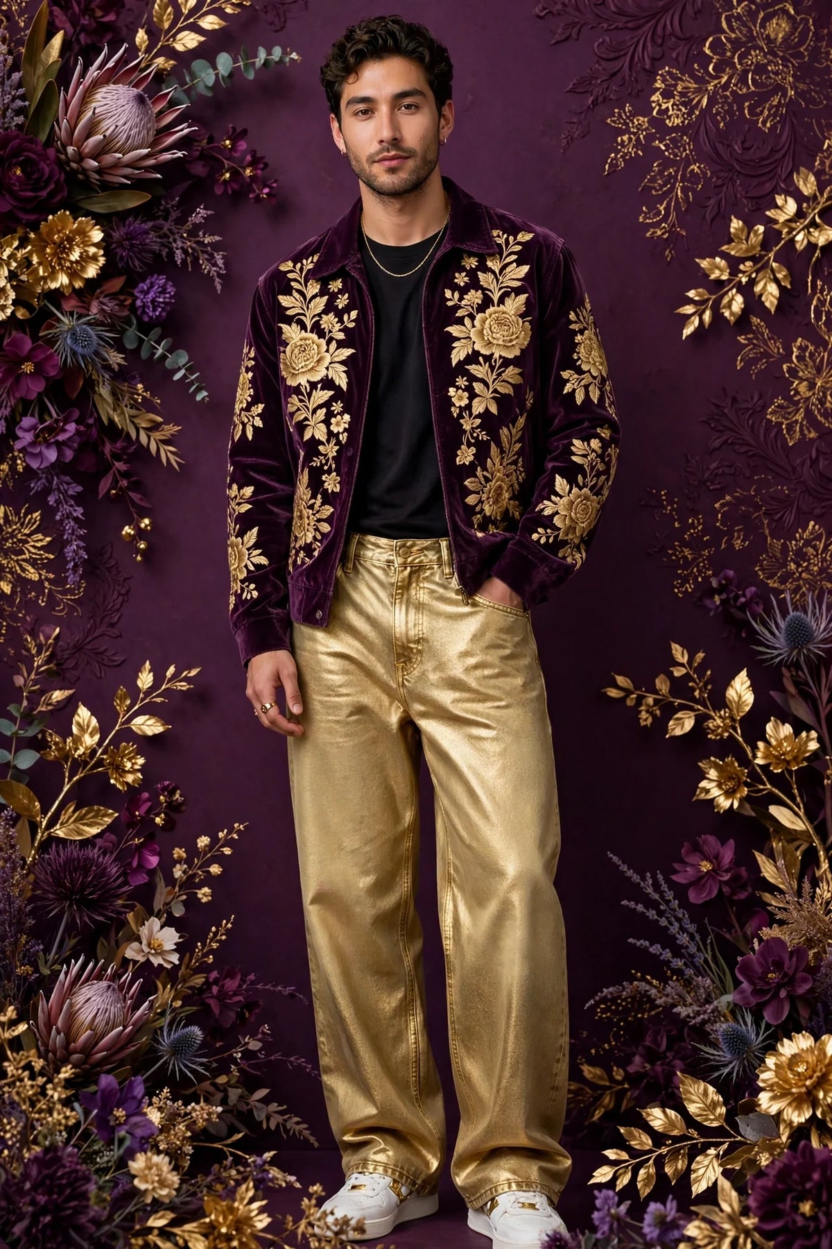 Man wearing Gold Men's Relaxed Street Denim Jeans