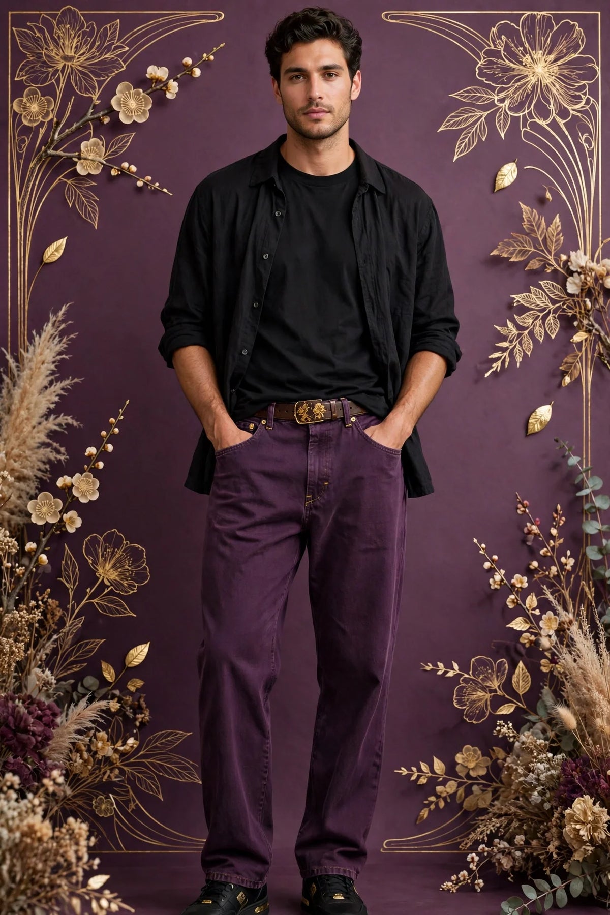 Man wearing Purple Men's Relaxed Street Denim Jeans
