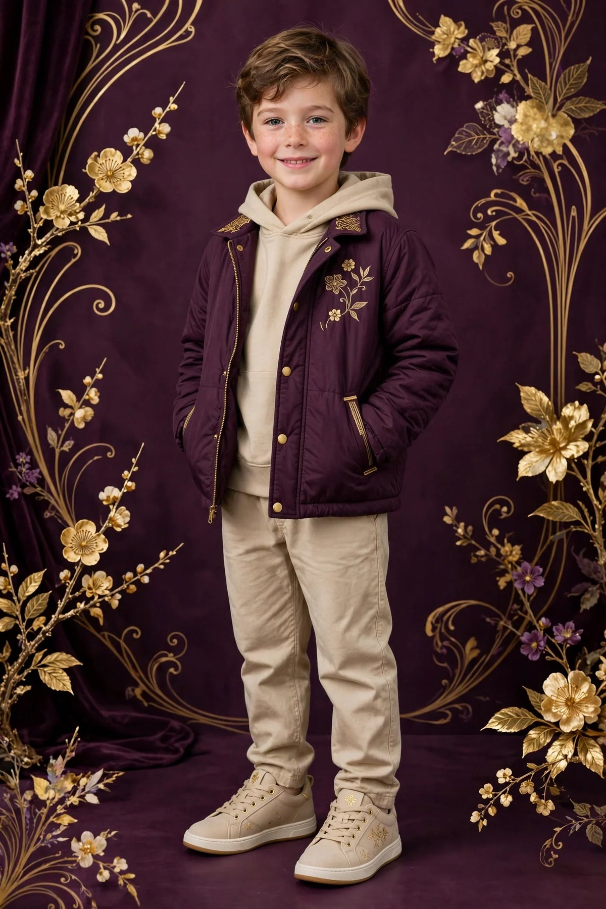 Boy wearing Beige Boys Casual Sneakers
