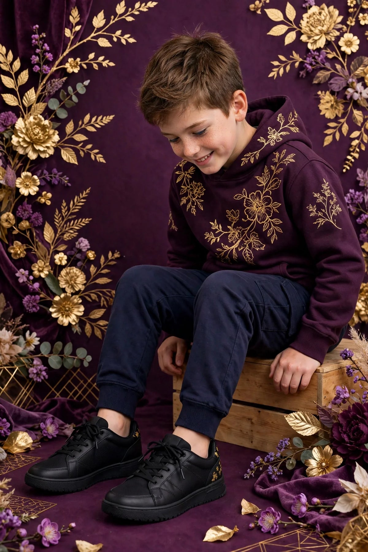 Boy wearing Black Boys Casual Sneakers