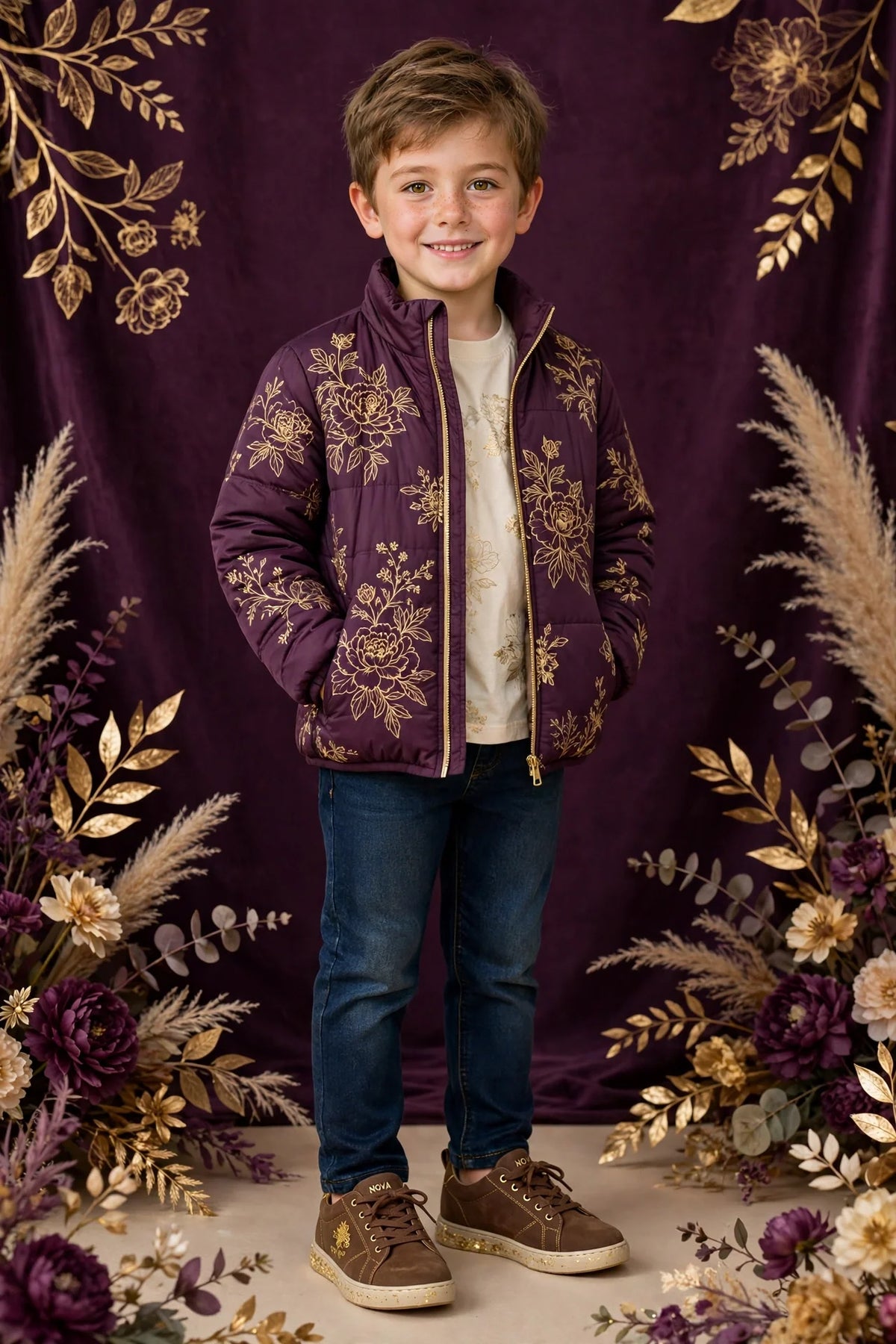 Boy wearing Brown Boys Casual Sneakers