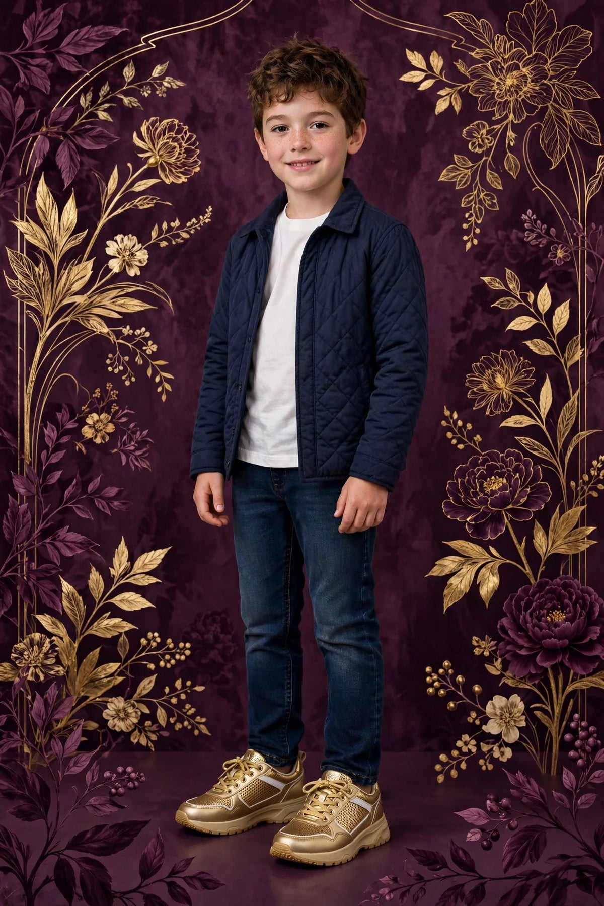 Boy wearing Gold Boys Casual Sneakers