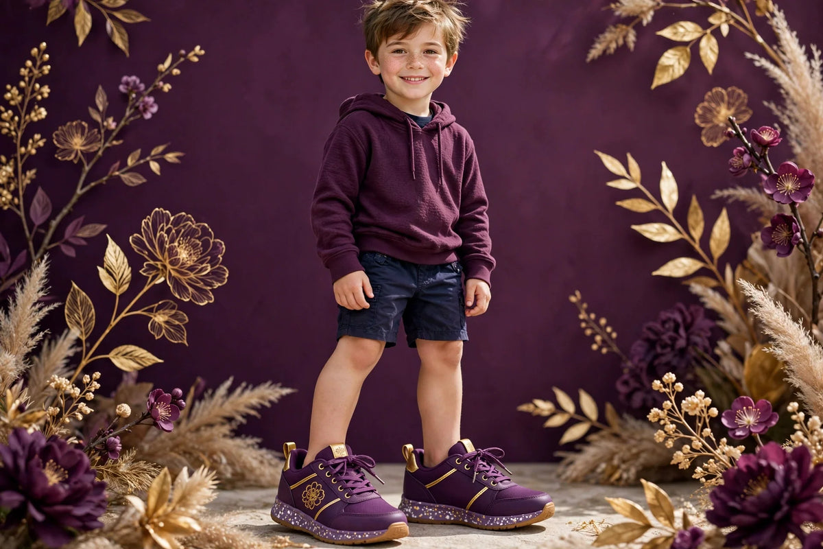 Boy wearing Purple Boys Casual Sneakers