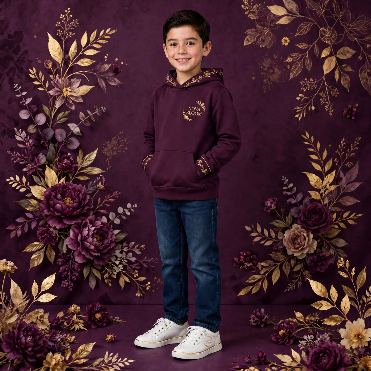 Boy wearing White Boys Casual Sneakers