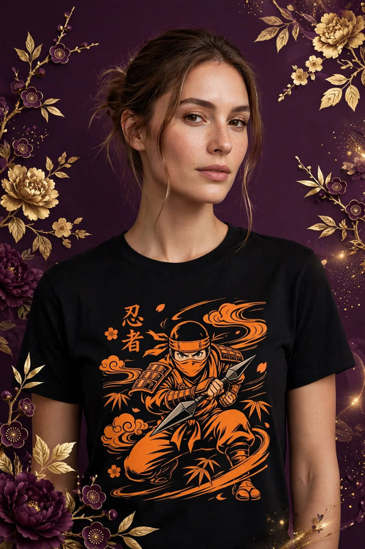 Person wearing Black Anime Orange Ninja T-Shirt