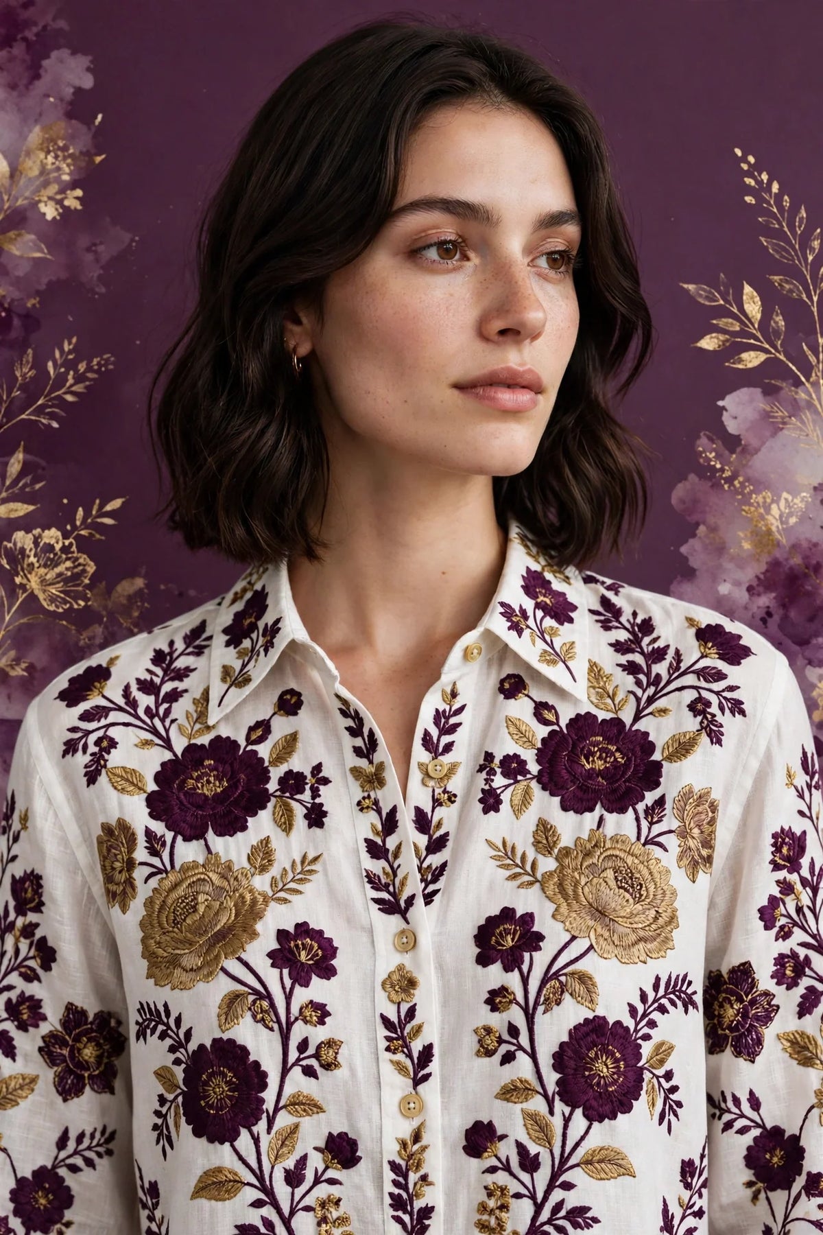 Person wearing White Plum Linen Shirt