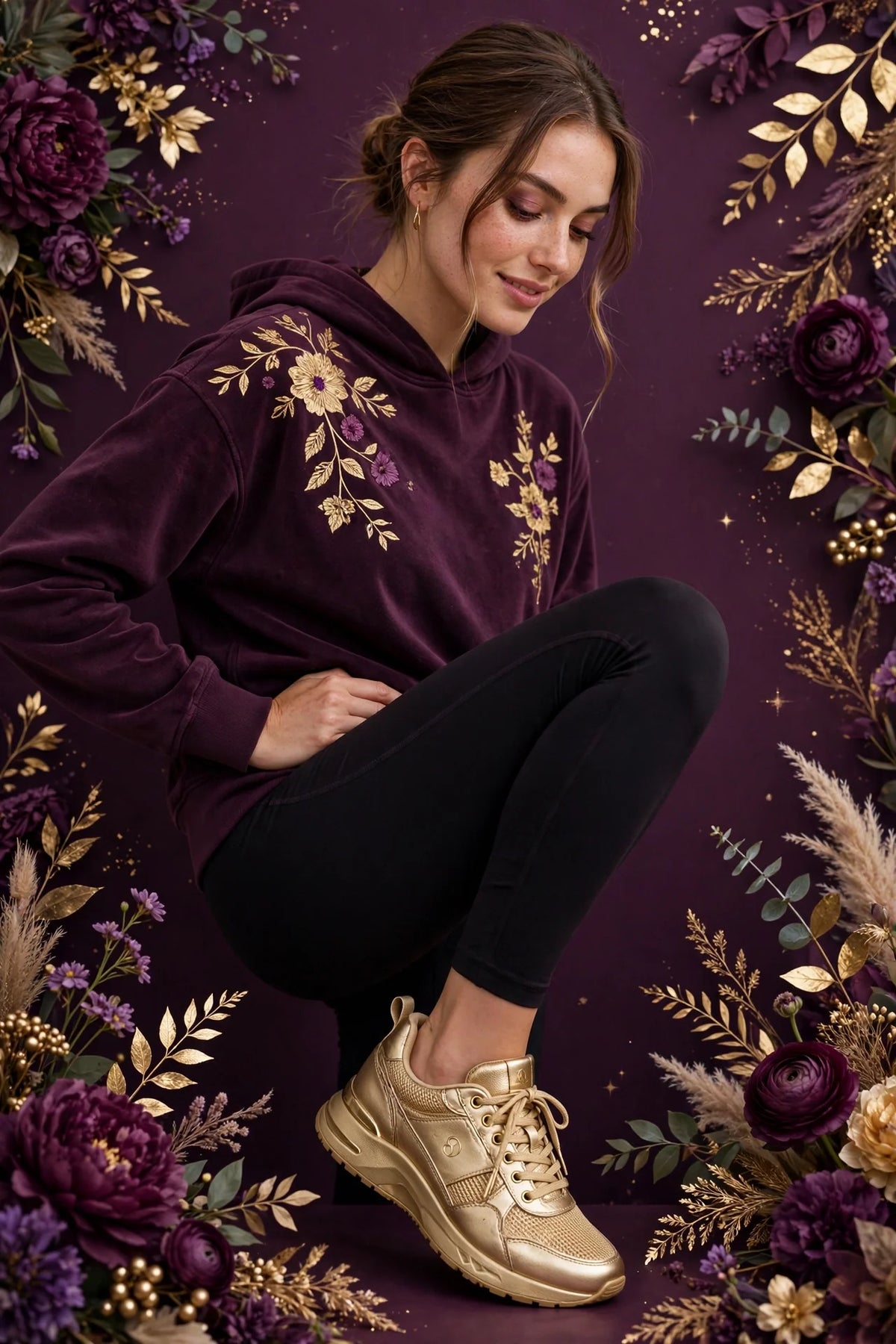 Woman wearing Gold Women's Street Sneakers