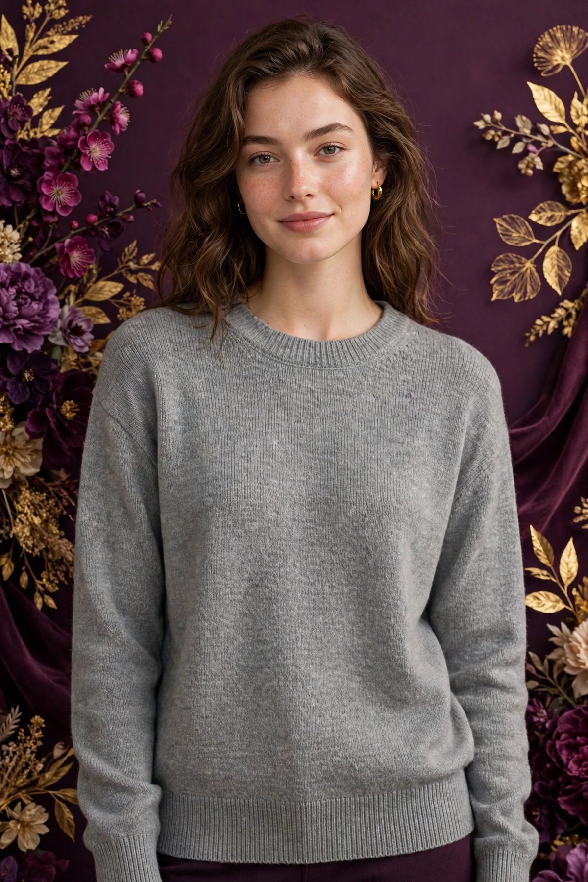 Person wearing Grey Cotton Knit Crewneck Sweater