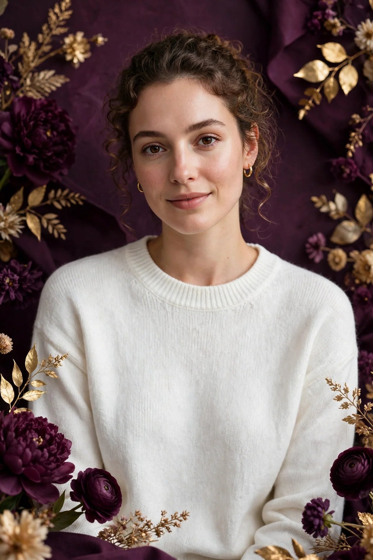 Person wearing White Cotton Knit Crewneck Sweater