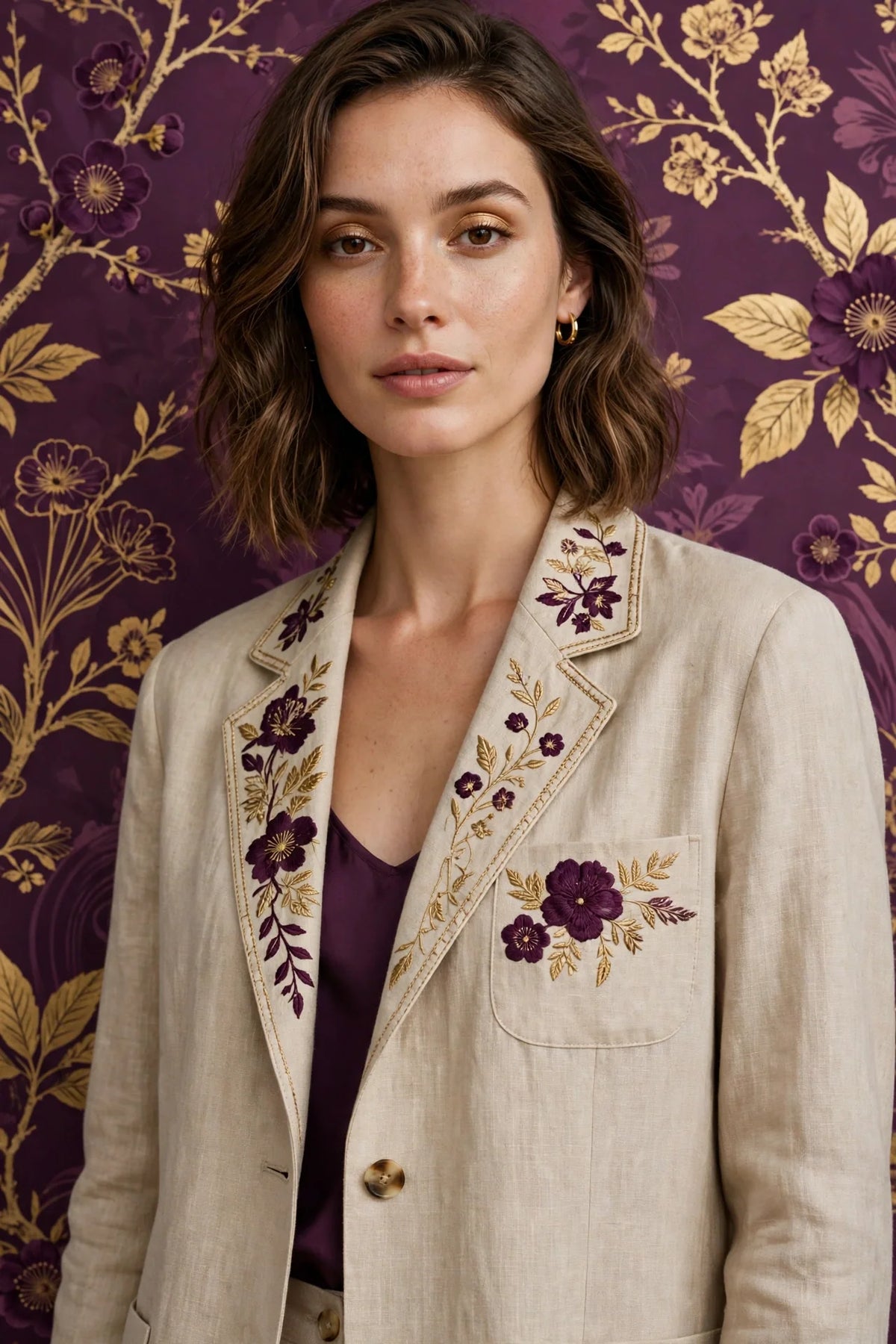 Person wearing Beige Linen Blend Jacket