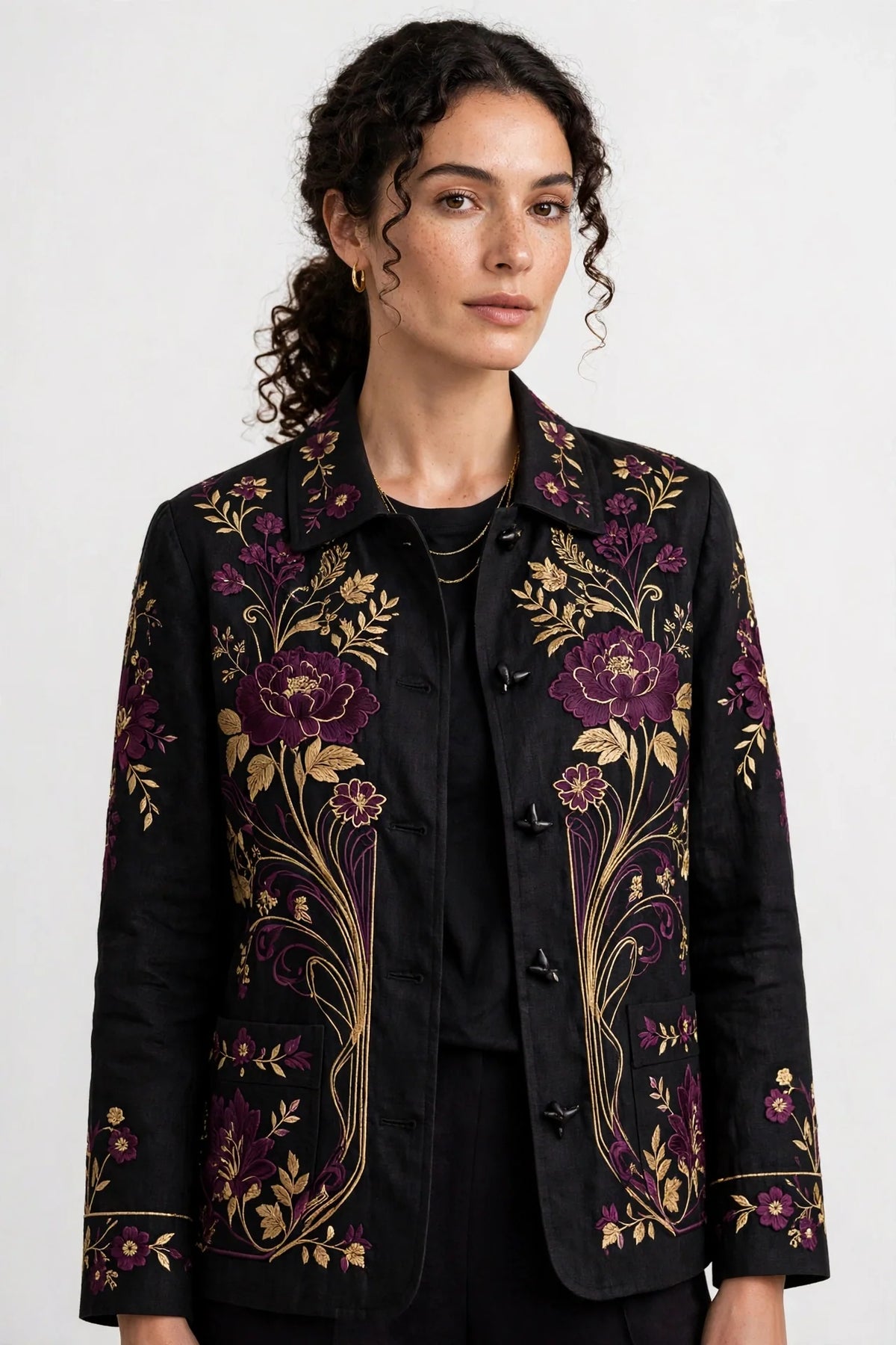 Person wearing Black Linen Blend Jacket