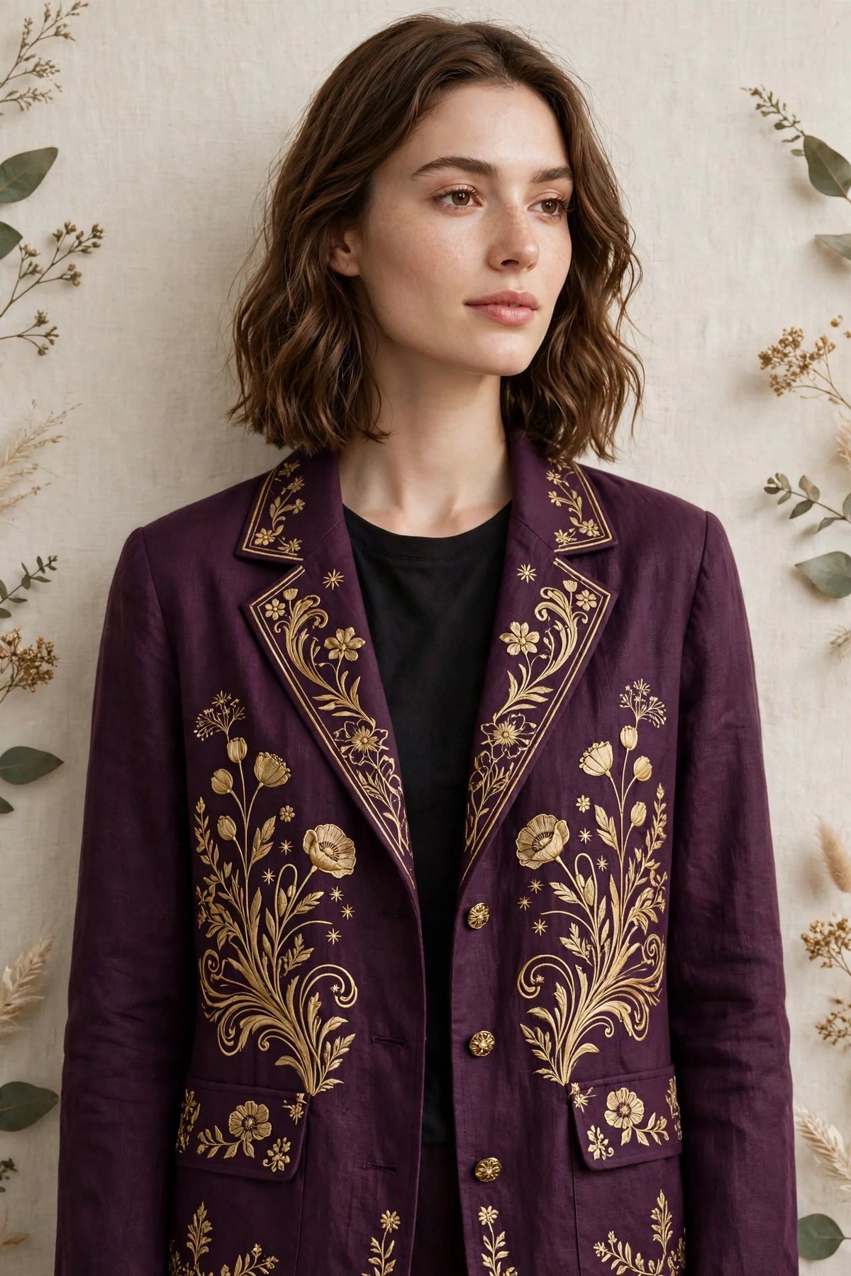 Person wearing Purple Linen Blend Jacket