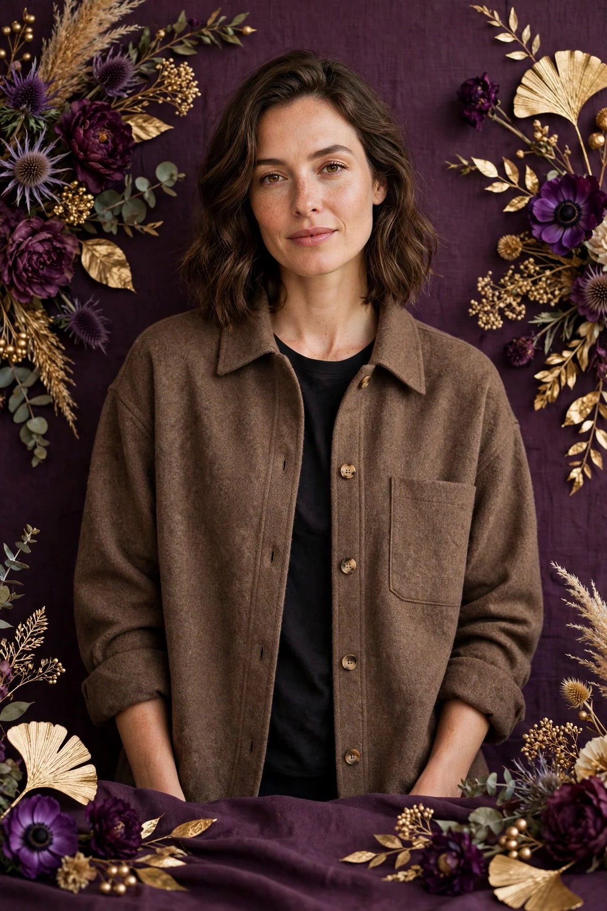 Person wearing Brown Minimalist Wool Blend Overshirt