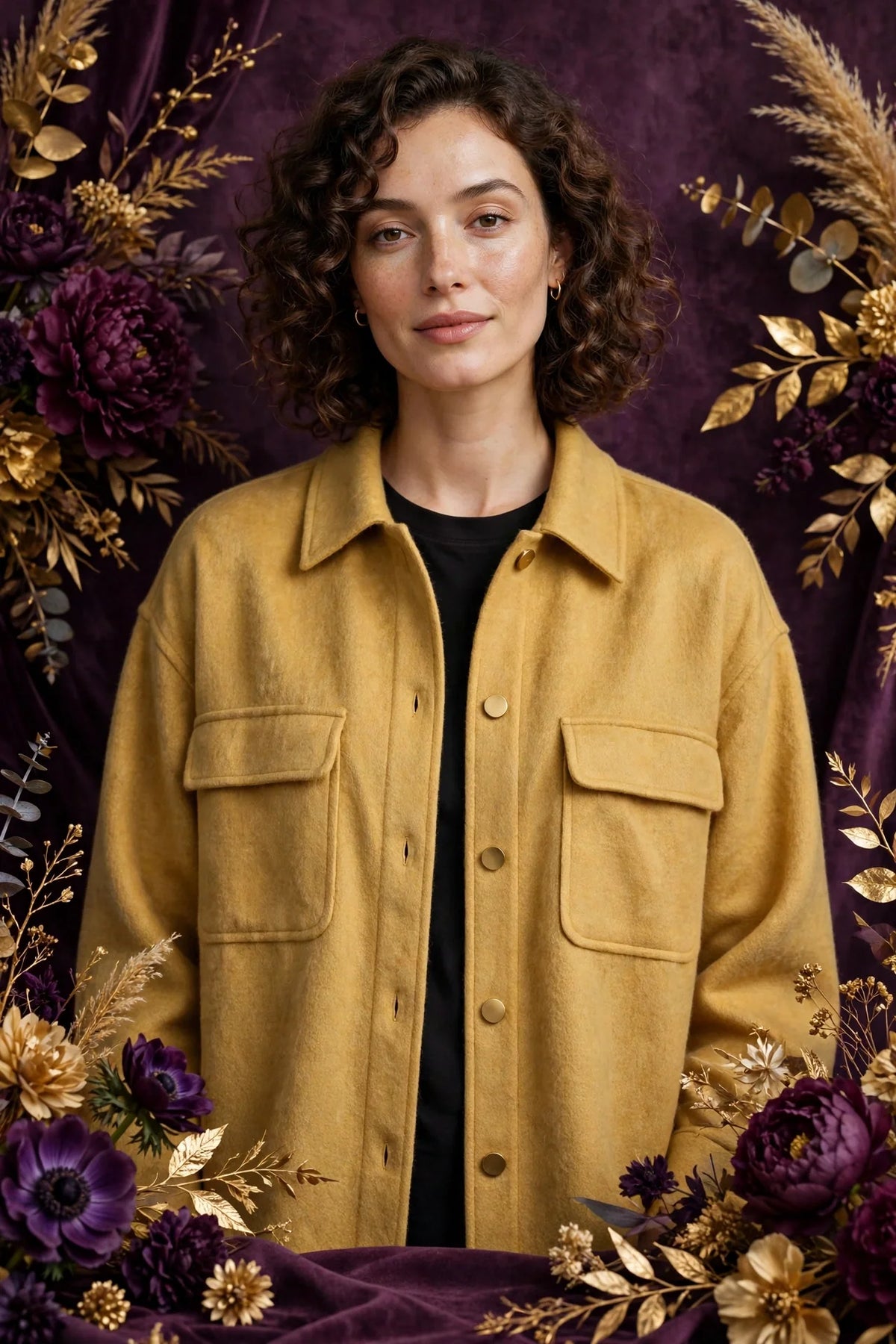 Person wearing Gold Minimalist Wool Blend Overshirt