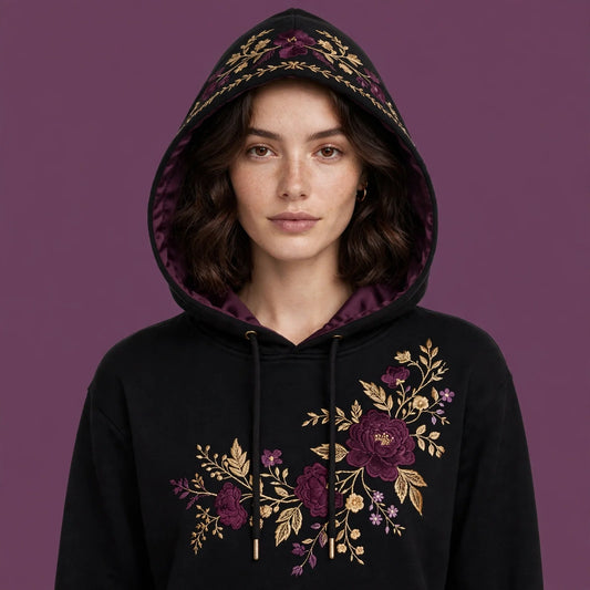 Person wearing Black Violet Hoodie