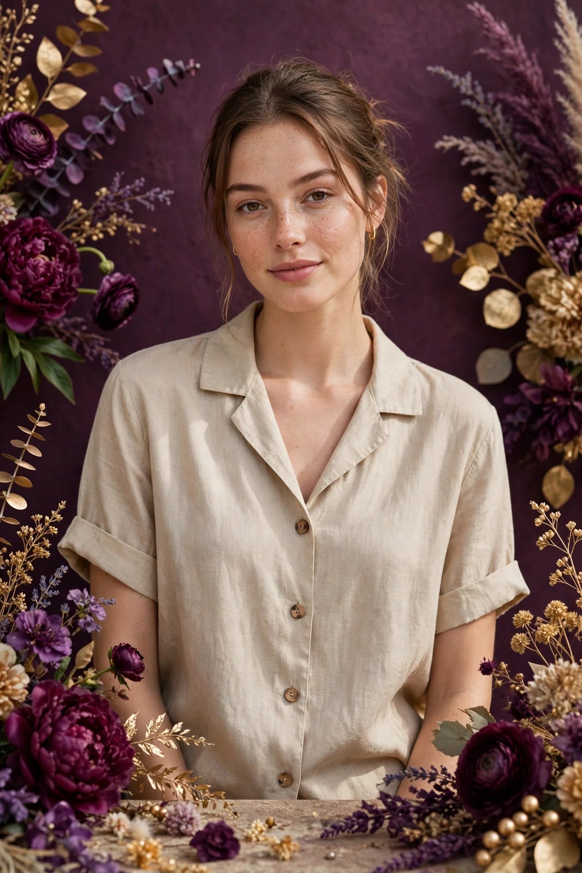 Person wearing Beige Linen Top
