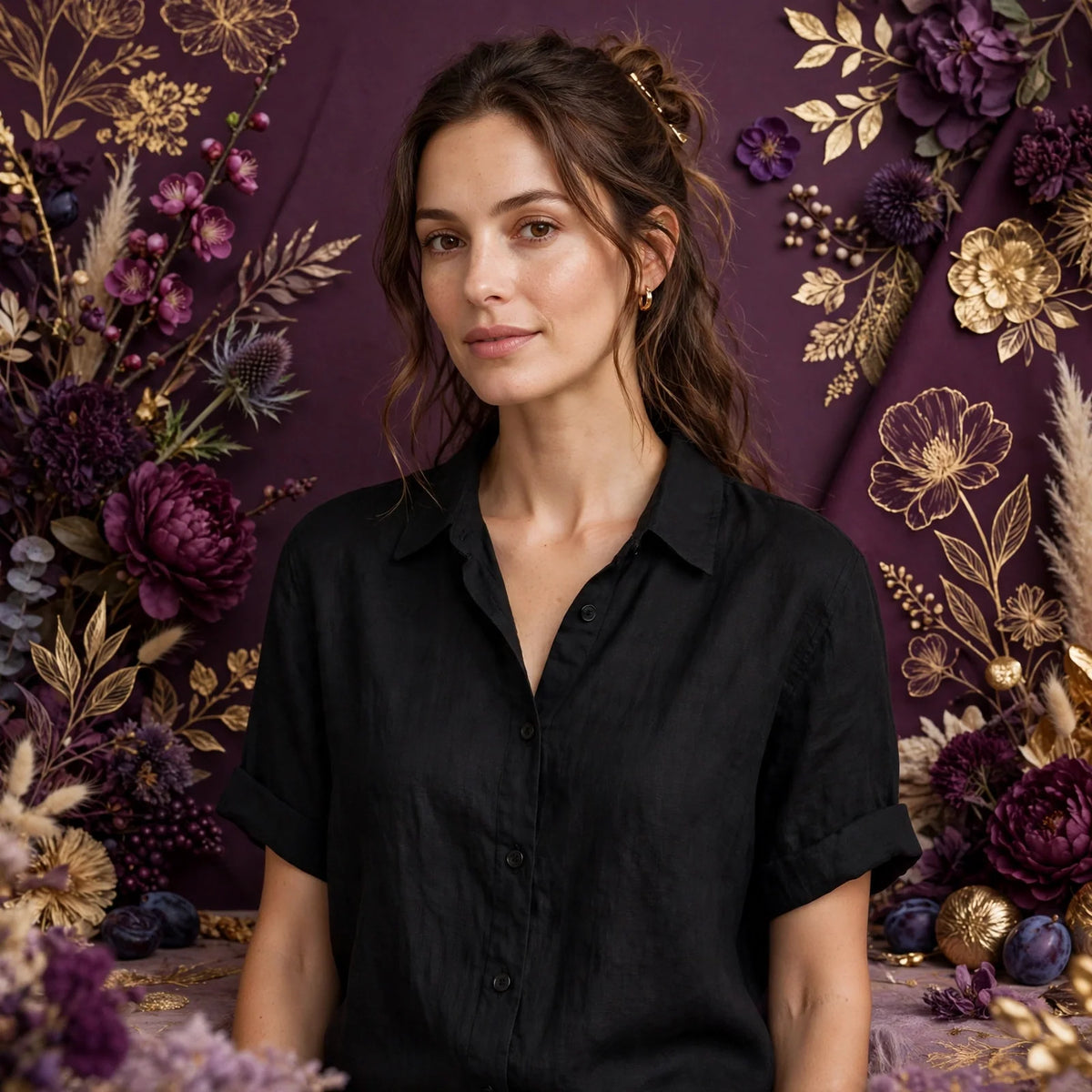 Person wearing Black Linen Top