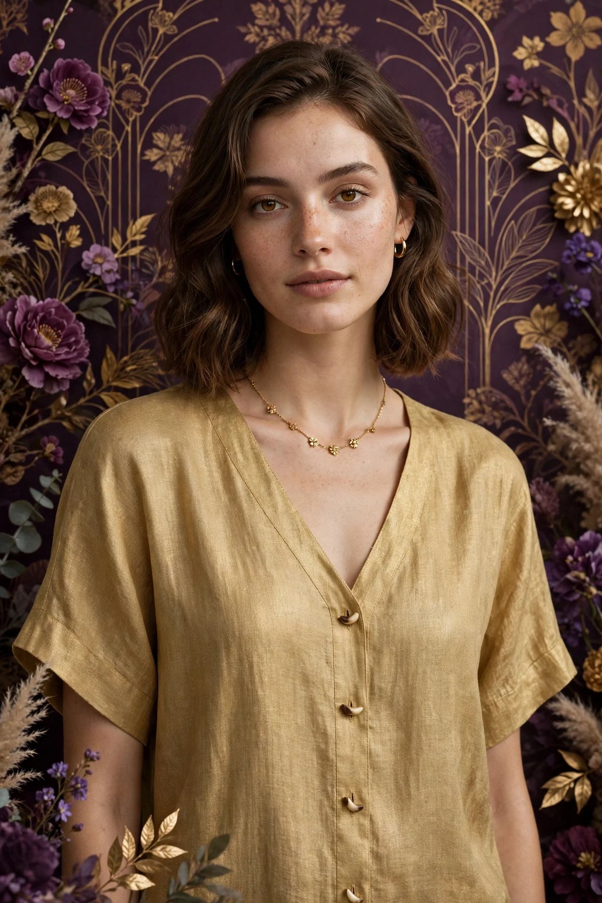 Person wearing Gold Linen Top