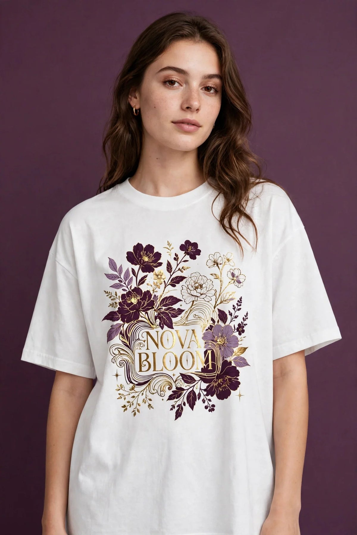Woman wearing White Women's Oversized Street Graphic Tee