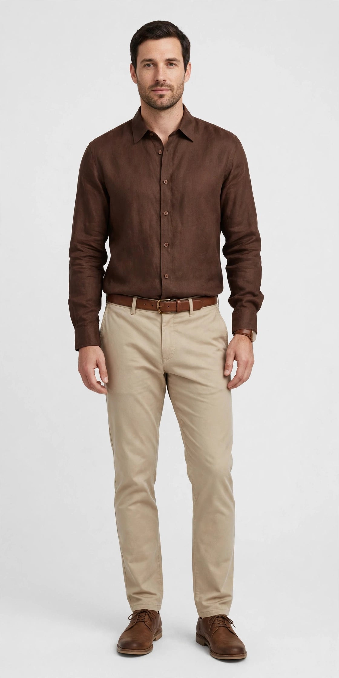Person wearing Brown Beige Linen Shirt