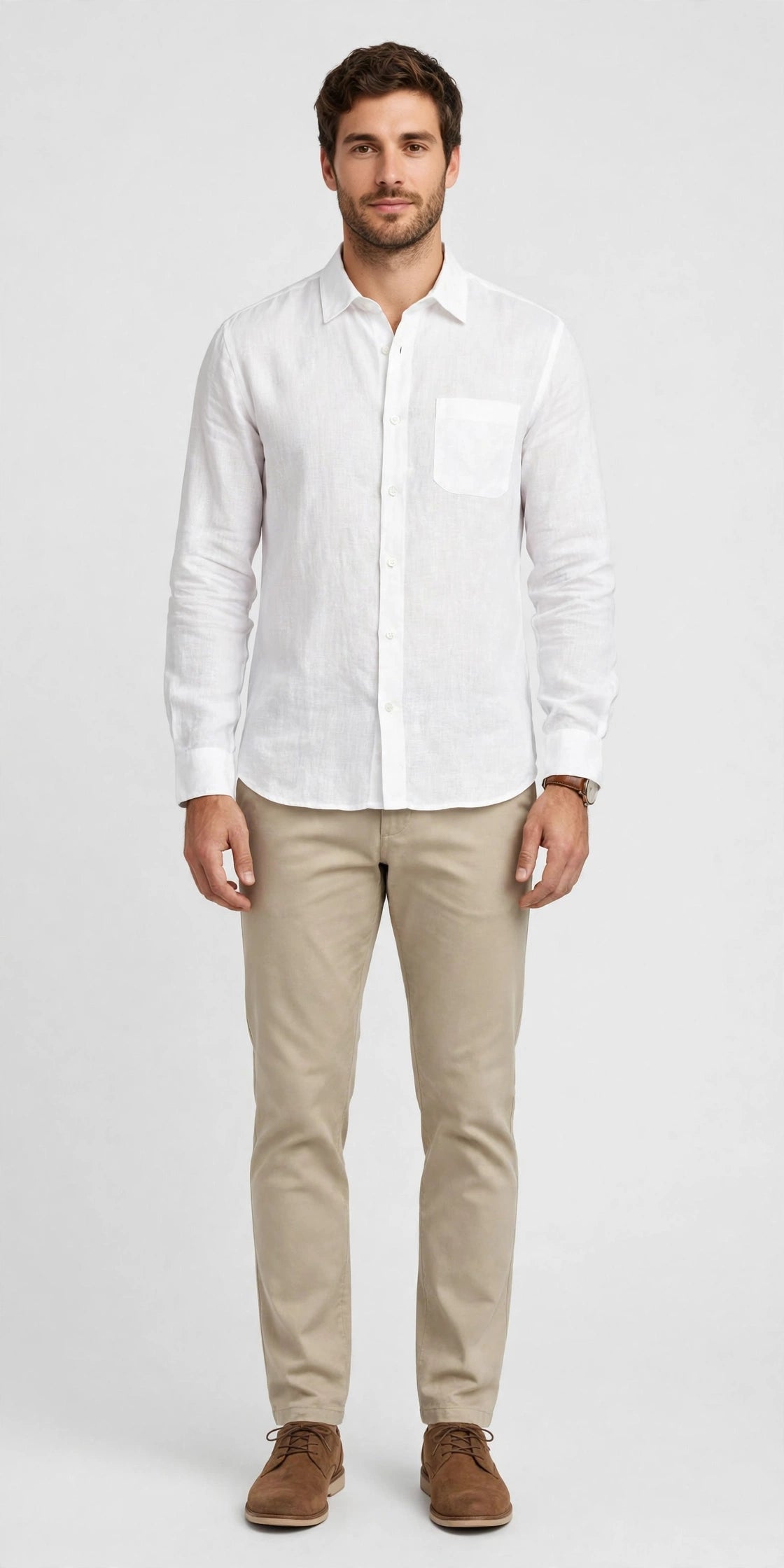 Person wearing White Beige Linen Shirt