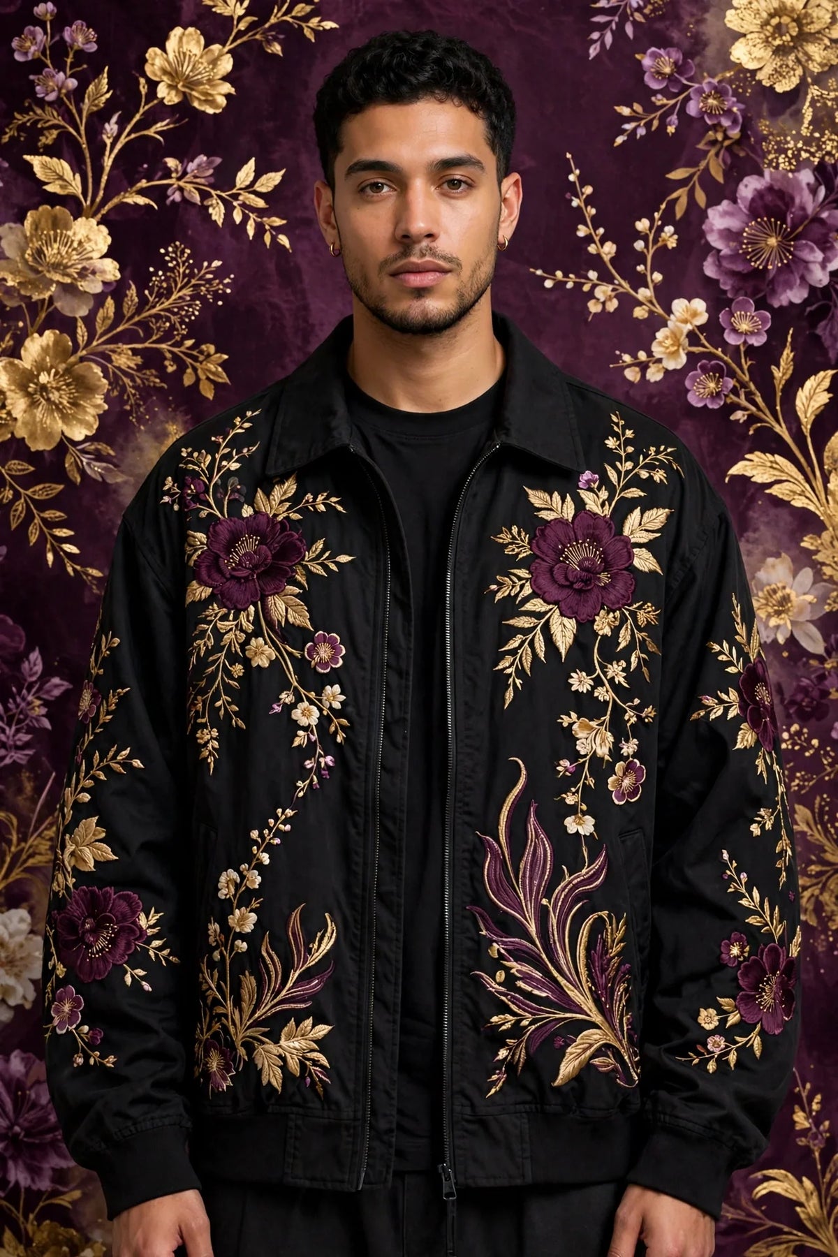 Person wearing Black Oversized Fit Streetwear Jacket