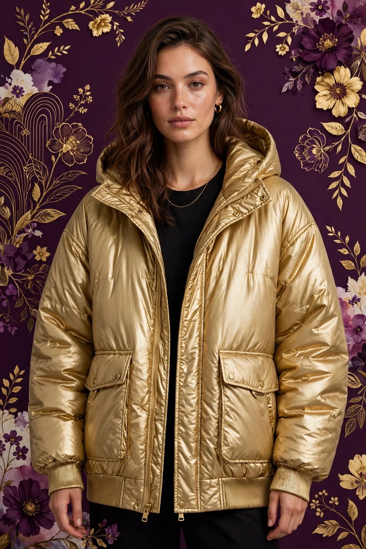 Person wearing Gold Oversized Fit Streetwear Jacket