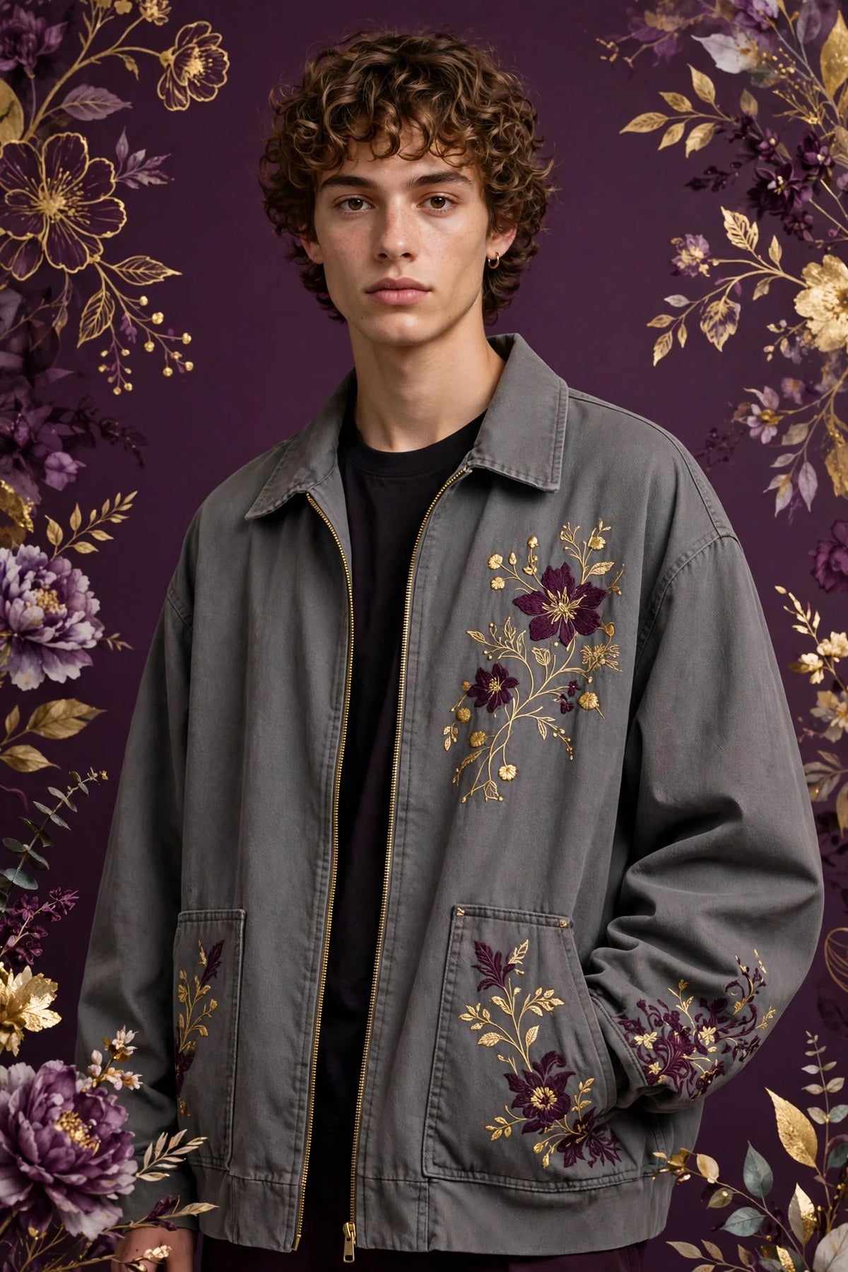 Person wearing Grey Oversized Fit Streetwear Jacket