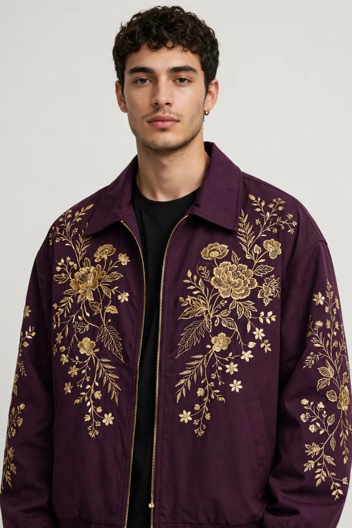 Person wearing Purple Oversized Fit Streetwear Jacket