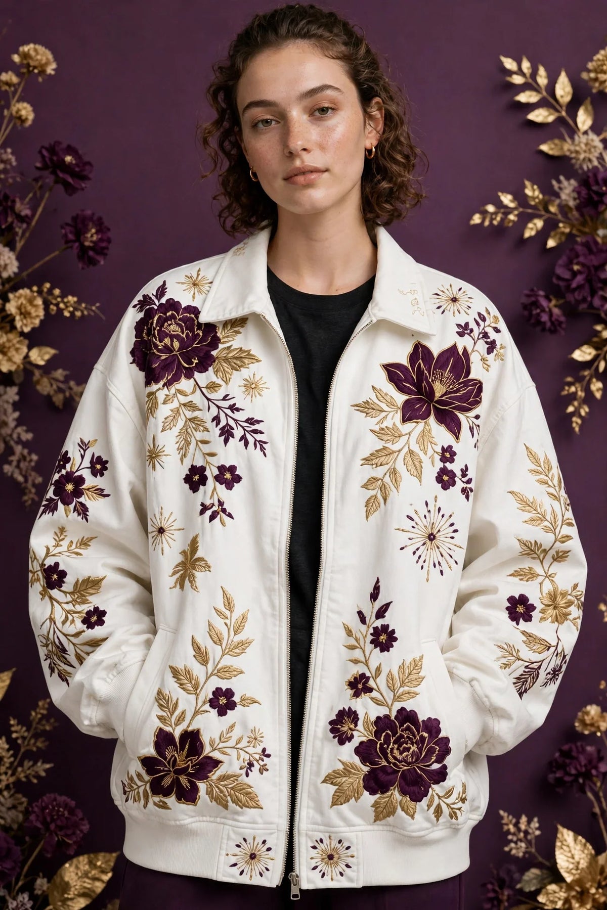 Person wearing White Oversized Fit Streetwear Jacket
