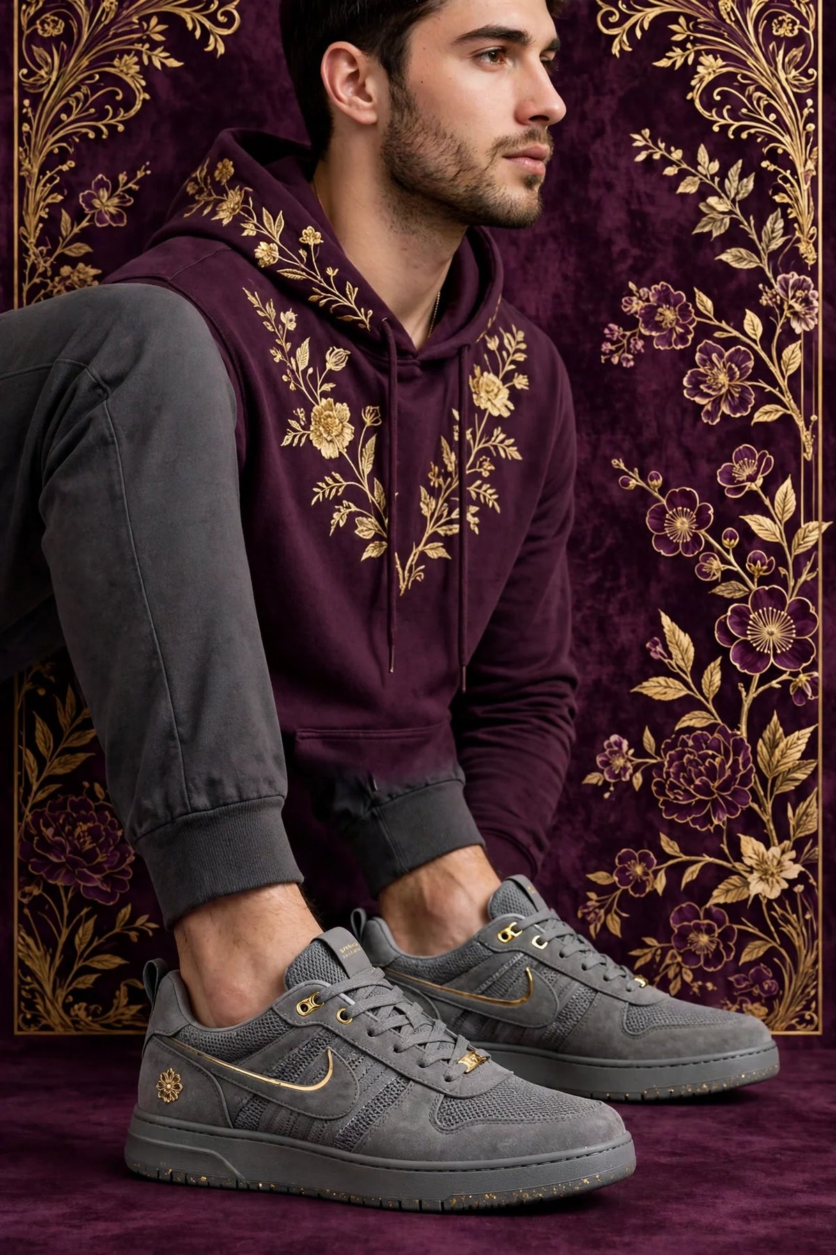 Man wearing Grey Men's Street Sneakers