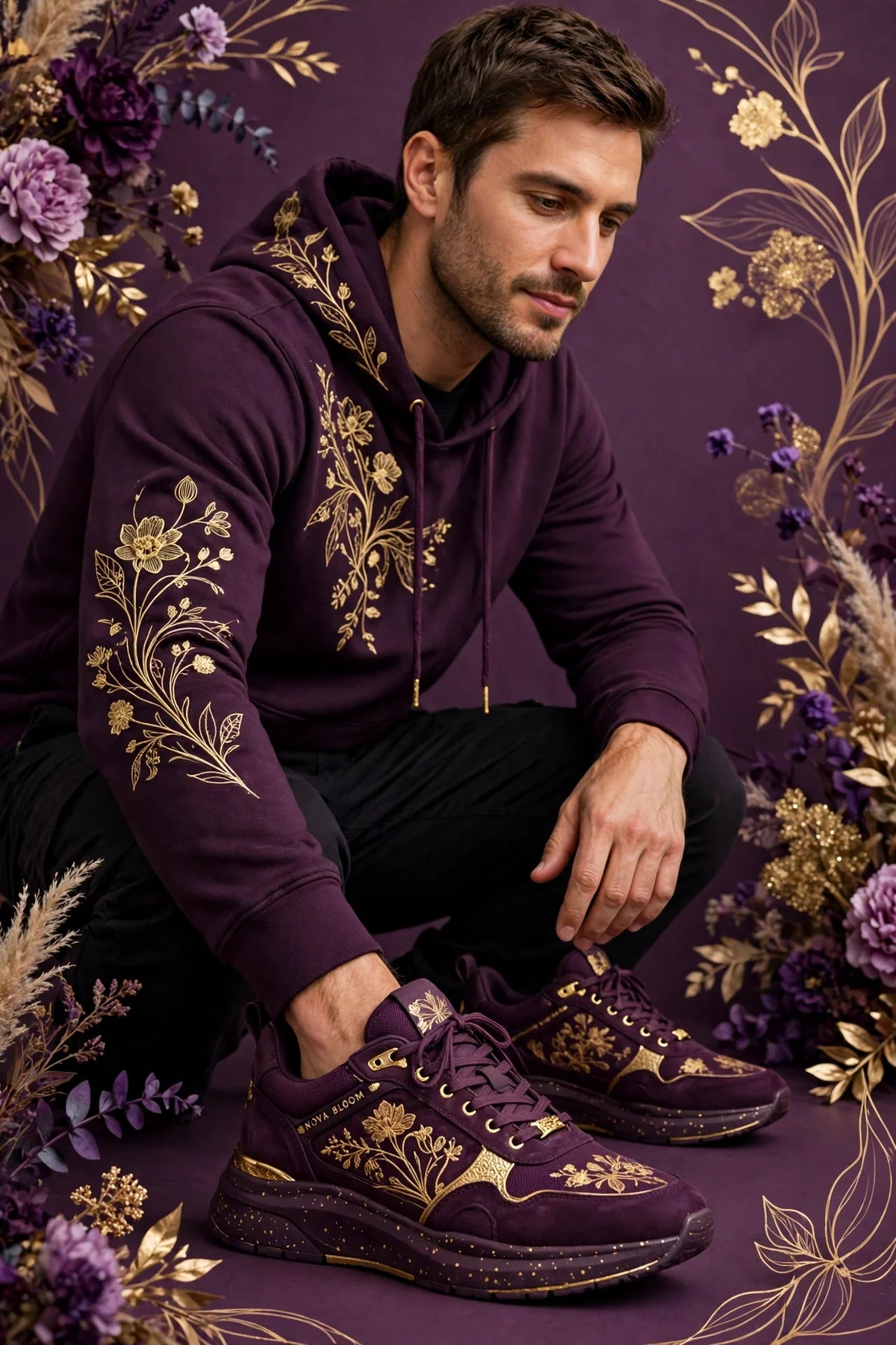 Man wearing Purple Men's Street Sneakers