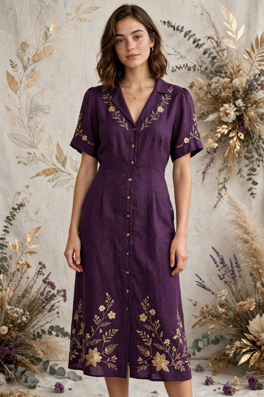 Person wearing Purple Purple Linen Midi Dress