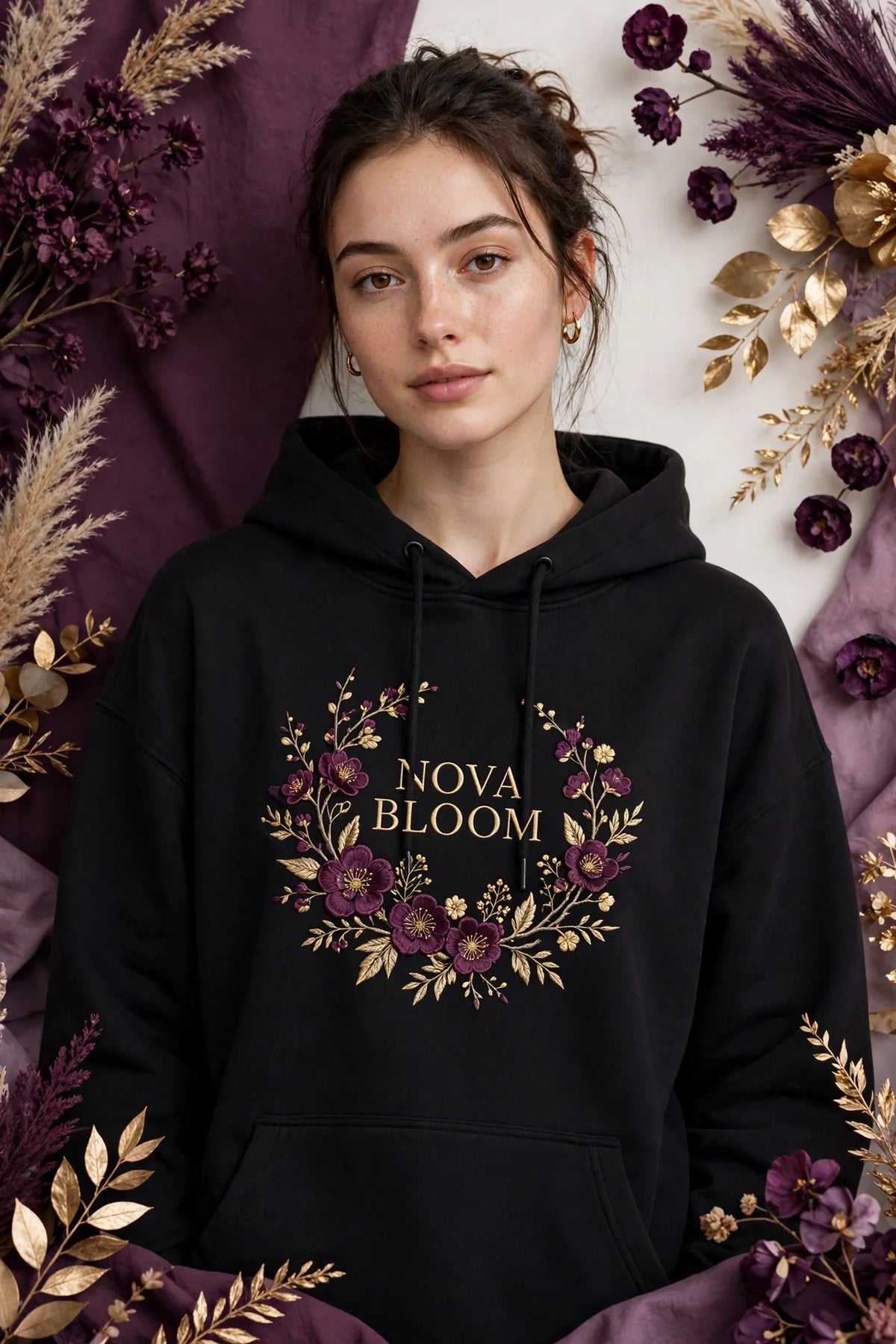 Woman wearing Black Women's Oversized Street Hoodie