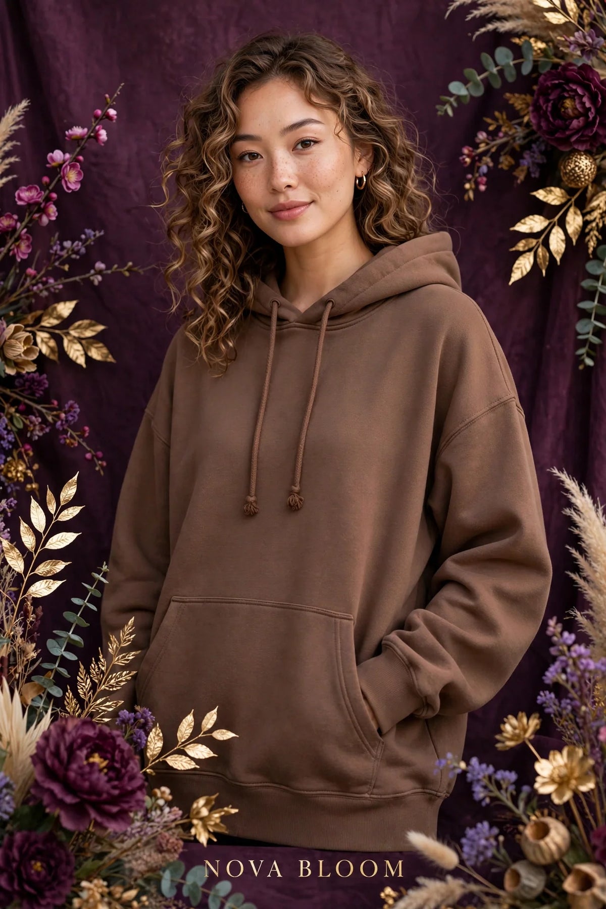 Woman wearing Brown Women's Oversized Street Hoodie