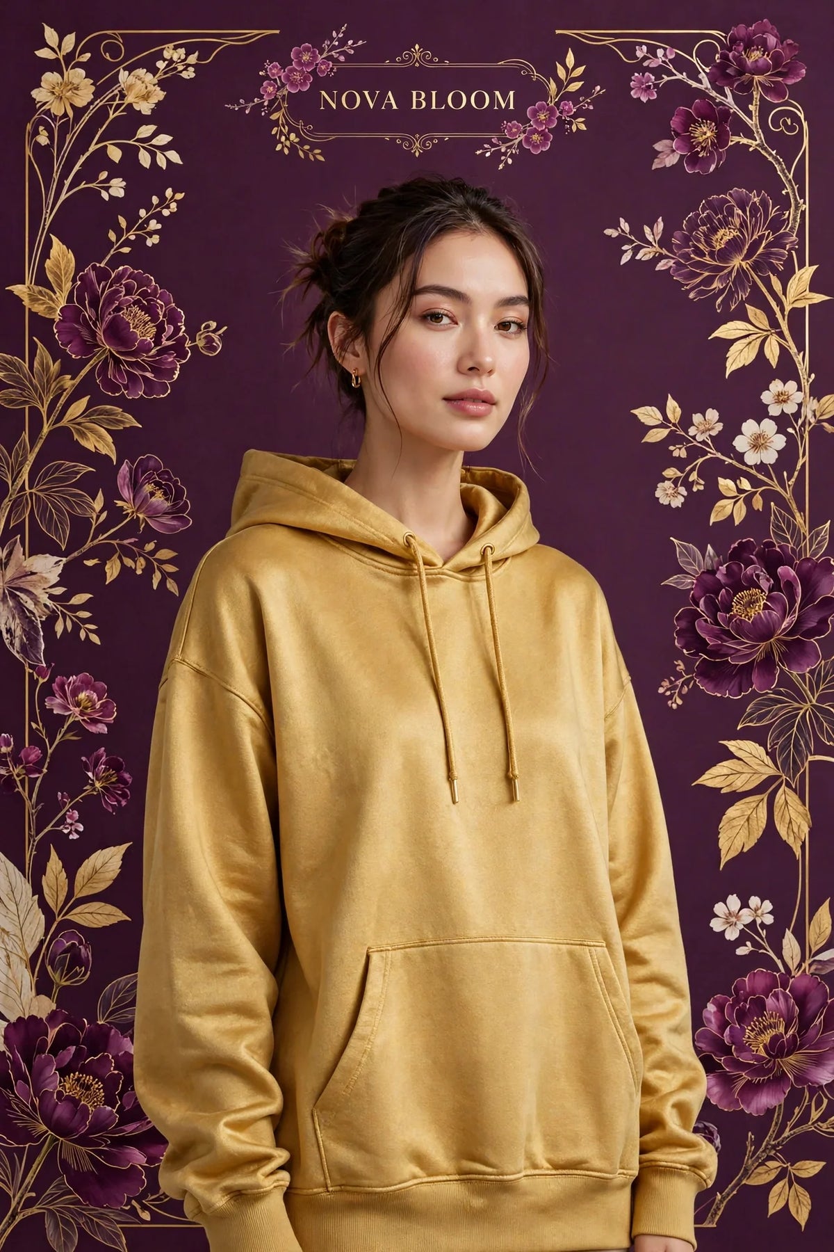 Woman wearing Gold Women's Oversized Street Hoodie