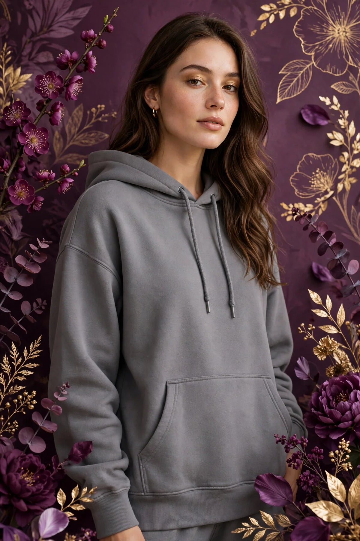 Woman wearing Grey Women's Oversized Street Hoodie