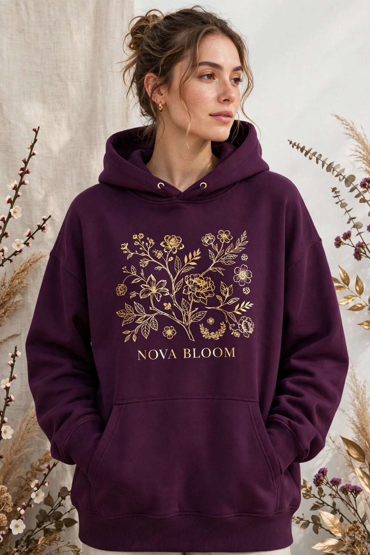 Woman wearing Purple Women's Oversized Street Hoodie