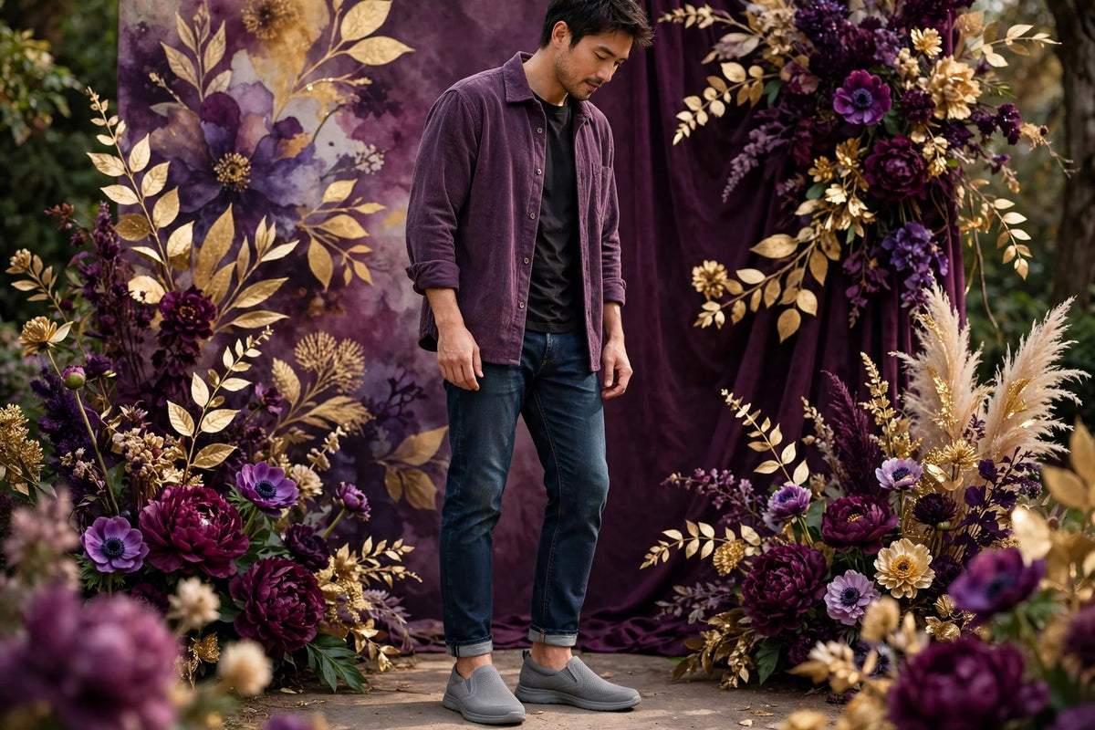 Man wearing Grey Men's Casual Slip-On Shoes
