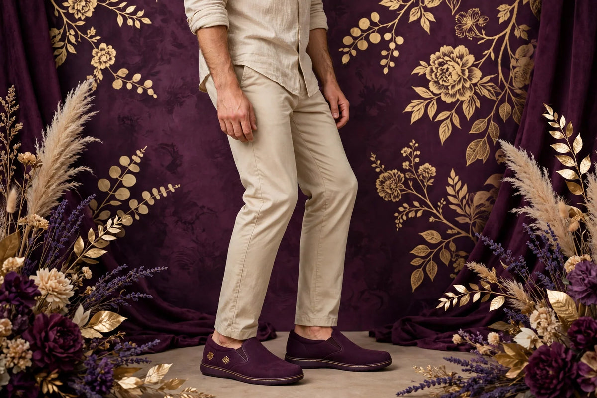 Man wearing Purple Men's Casual Slip-On Shoes