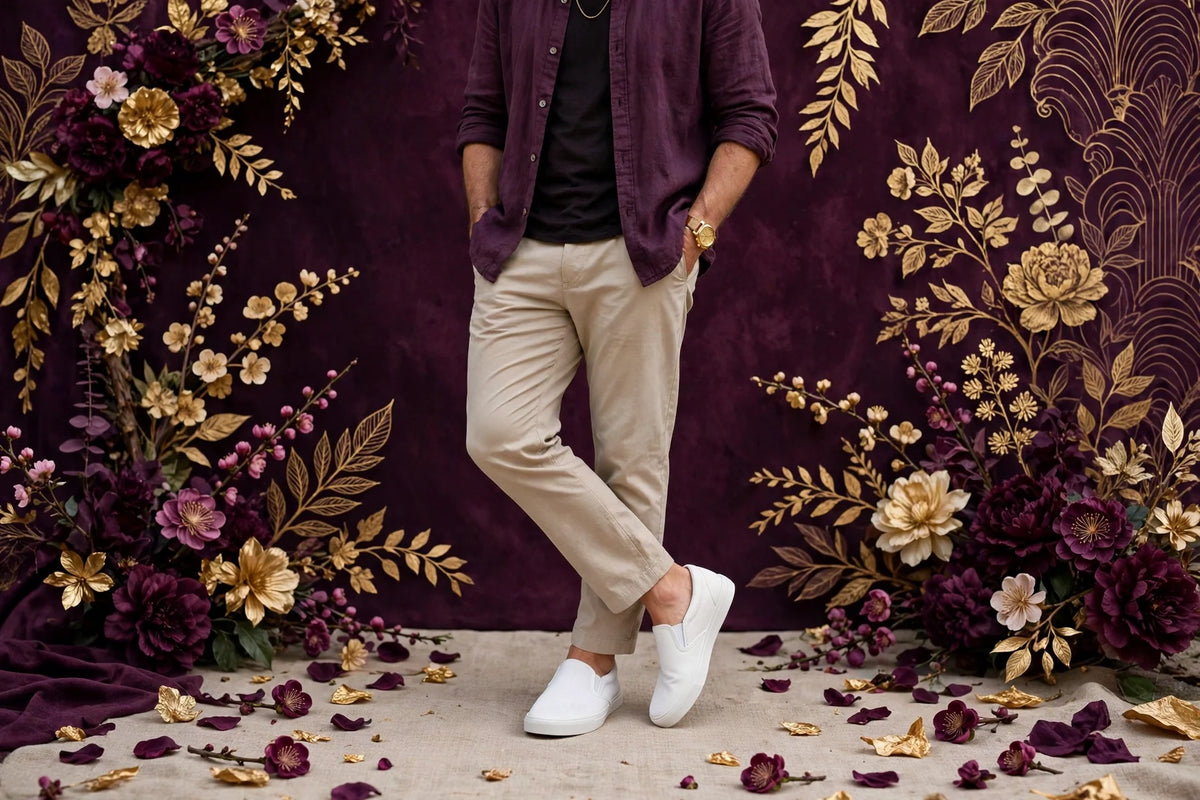 Man wearing White Men's Casual Slip-On Shoes