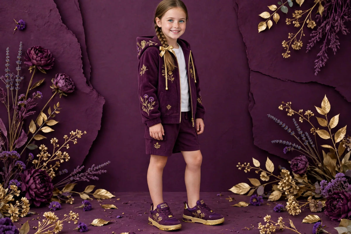 Girl wearing Purple Girls Street Sneakers